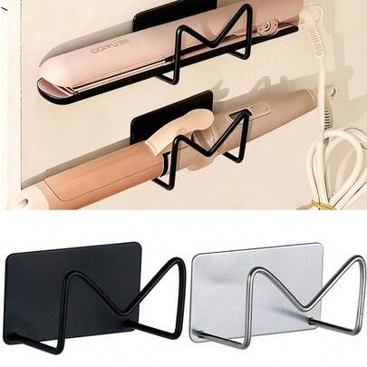1 pieza Soporte para plancha/alisador de pelo sin taladro, gancho multifuncional | Gancho de baño | Organizador de gabinete/gafas de baño de metal | Soporte adhesivo fuerte para alisador que se puede instalar debajo del fregadero | Organizador de pared multifuncional para herramientas de cabello, accesorios de baño, suministros de cocina, decoración de habitaciones, regalo perfecto para fiestas y celebraciones