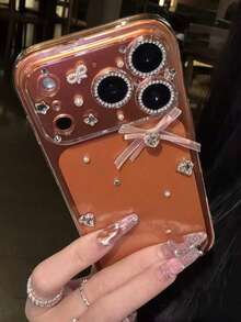 1pc Cute 3D Chain Bear Cartoon Phone Case, Suitable Compatible With IPhone 17 Air 16 15 14 13 12 11 Pro Max Plus, Y2K & Sweet Girl Soft Cover - Short Bow Ribbon - View 2