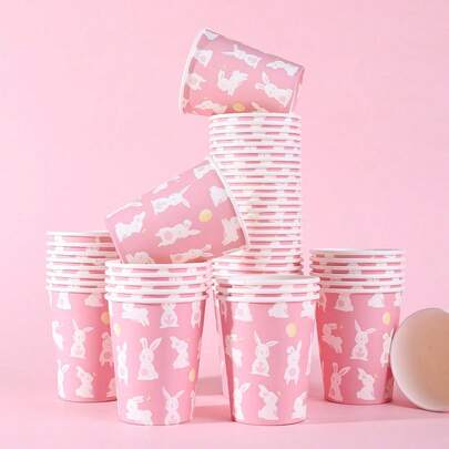 10/20/40/60个装，粉色复活节兔子一次性纸杯，卡通兔子一次性纸杯，复活节粉色系一次性纸杯，可爱快乐的复活节兔子设计，9盎司纸杯，适用于复活节庆祝活动、生日聚会，色彩鲜艳，引人注目，白色兔子纸杯，适用于果汁、咖啡、冷热饮品，家庭派对用品