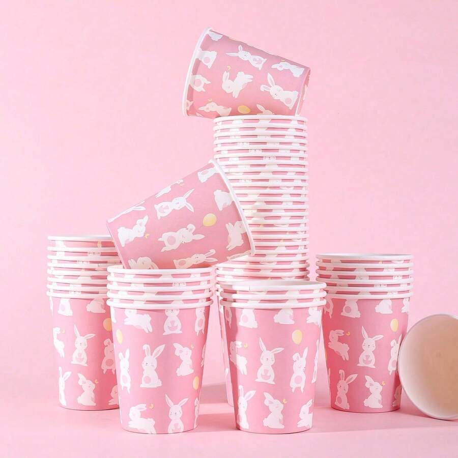 10/20/40/60pcs,Pink Easter Bunny Disposable Paper Cups, Cartoon Rabbit Disposable Paper Cups, Easter Pastel Pink Disposable Paper Cups Cute Happy Easter Bunny Design 9oz Paper Cups For Easter Celebrations Birthdays Gatherings Vibrant Eye-Catching, White Rabbit Paper Cup For Juice Coffee Hot Cold Drink Home Party Supplies - Multicolor - View 1