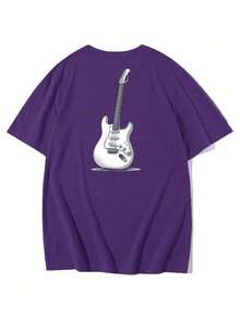 Basic Unisex Guitar T-Shirt, 100% Cotton, Streetwear Style - New Release - Various Colors Available! - 紫色 - 查看 2