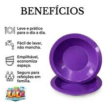 Set Of 10 Round Plastic Deep Plates For Meals - Purple - View 3