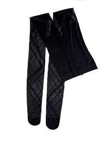 大码女士优雅不对称菱形图案连裤袜，黑色，高弹力，适合所有季节。这款大码透明连裤袜百搭，可与各种服装搭配，展现青春活力、性感和时尚感。 - 黑色 - 查看 6