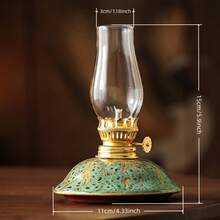 1pc Ceramic Kiln-Fired Glaze Oil Lamp With Lampshade, Adjustable Wick Camping Fuel Lamp, Indoor Ceramic Oil Lamp Candle Holder, Kerosene Lamp With Wick, Oil Lamp/Hurricane Lamp With Flame Control Knob - 1PC - View 8