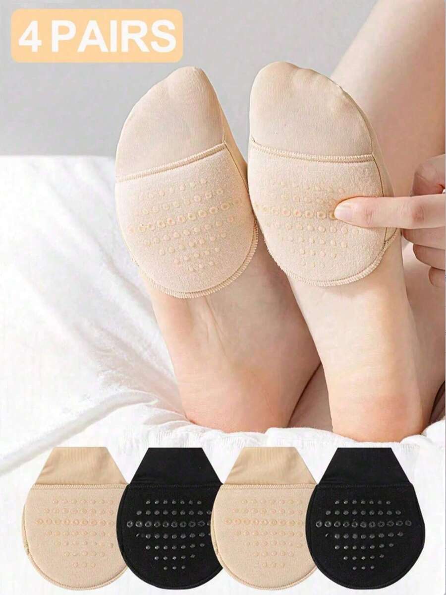 4 Pairs Women's Non-Slip Forefoot Invisible Thin Half-Toe Socks, Low-Cut Casual Socks, Summer - Multicolor - View 1