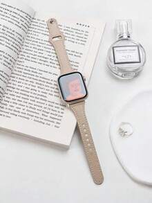 1条女士时尚真皮表带，兼容 38mm 40mm 41mm 42mm 44mm 45mm 46mm 49mm，奢华纤薄真皮表带，优雅真皮表带，兼容 Ultra 3/2/1 11 10 9 8 7 SE3 6 5 4 3 2 1，经典智能手表表带 - 星光色 - 查看 4