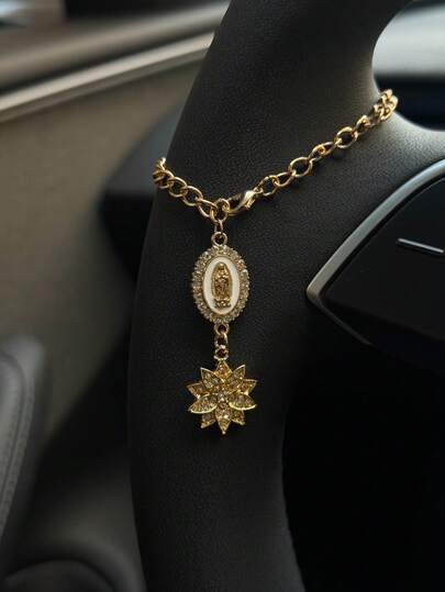 1pc Steering Wheel Hanging Ornament, 15cm Adjustable Length Design, Minimalist, Cute, Creative Rosary Charm Car Accessory, Suitable For Most Vehicle Models