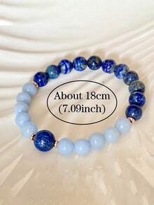 8毫米青金石和天使石串珠手链：力量、守护、和谐、平衡手链，瑜伽冥想波西米亚风祈祷灵性饰品，男女皆宜 - 彩色 - 查看 4