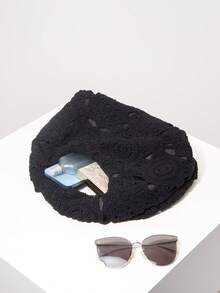 Túi đi biển mùa hè phong cách Bohemian họa tiết hoa, vật dụng cần thiết cho du lịch và kỳ nghỉ, bộ móc len, ví nữ thanh lịch, quà tặng cho nữ (mẫu ngẫu nhiên) - màu đen - Xem 6