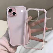 1pc Pink Framed Transparent Minimalist Lens Protection Anti-Fall Anti-Collision Phone Case, Personalized For IPhone 16 Pro Max, 17/16/15/14 Plus/13/12/11, Air - Pink - View 1