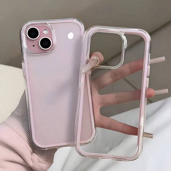 1pc Pink Framed Transparent Minimalist Lens Protection Anti-Fall Anti-Collision Phone Case, Personalized For IPhone 16 Pro Max, 17/16/15/14 Plus/13/12/11, Air