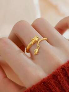 GAGAFEEL 1pc High-End Fashion S925 Sterling Silver Dragon Pattern Ring, Gold-Plated Lucky Ring, 2024 New Year Gift For Women - Gold - View 4