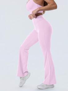 Women Flared Yoga Sports Pants High Waist Stretch Casual Soft Straight Leg Bottoms - Light Rose - 查看 4