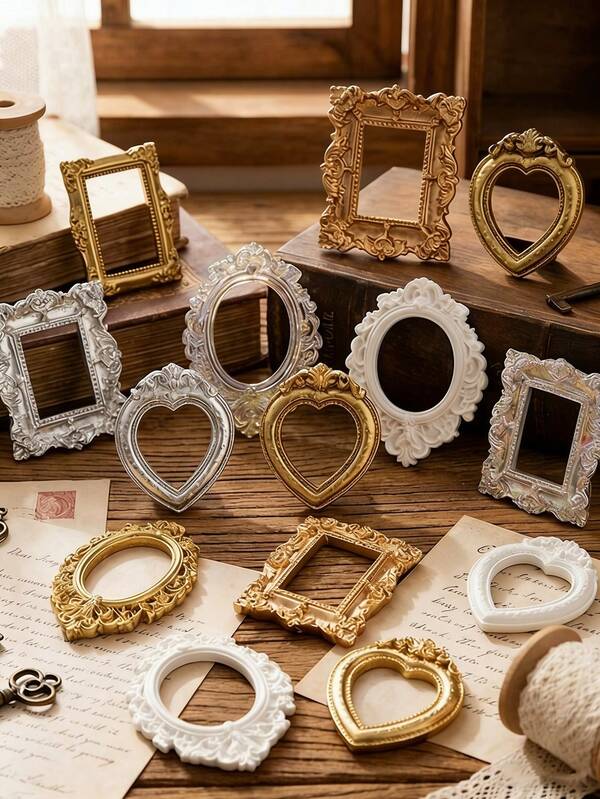 4pcs-Vintage Victorian Style Mini Photo Frames Decor, Retro Mini Photo Frame Shooting Props, DIY Decor Props For Shooting Scene, Dollhouse Accessories, DIY Mini House Furniture Model, Handcraft Hobby, Mini Decor, Creative Display, Jewelry Positioning Frame, Jewelry Display Props, Gift For Birthday, Graduation