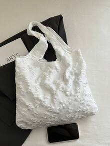 Floral Print Cute Tote Bag [Flower Pattern Placement Random] - White - View 7