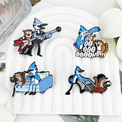 4件套卡通珐琅金属胸针，创意服装背包装饰徽章，休闲锌合金卡通胸针，四季皆宜