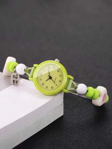 1pc/Set Cute & Fresh Heart Decor Beaded Bracelet Watch, Quartz Watch For Women & Students, Without Watch Box - Green - View 6