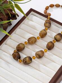 1件波西米亚风格珠光双色棕色长项链 - 咖啡 - 查看 6