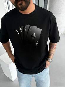Camiseta de manga corta holgada con estampado de moda para hombres GRDR | Diseño exquisito | Esencial de verano | Fácil de combinar | Muestra tu estilo - Negro - Ver 3