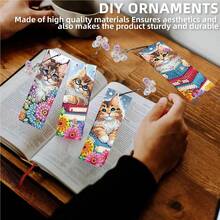 12pcs/Set DIY Diamond Painting Bookmarks - Cat Design, Multicolor Mosaic Decor - View 10