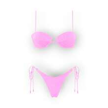 Women's Glossy String Bikini Set Soild Swimsuit Women's Fashion Bikini Green Halter Sport Swimsuit Beach Vacation Low Cut Shiny - 粉色 - 查看 2