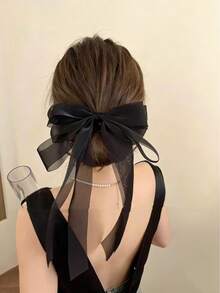 1pc Women's Extra Large Ribbon Bow Hair Clip, Black Bowknot Ribbon, Ethereal & Fashionable Sweet Style - Black - View 4