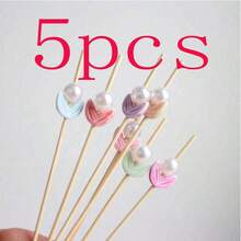 【数量】件/包 竹花苞混合色竹签，水果签，汉堡固定签，水果棒，食品装饰，派对签，精美花形竹签，适用于婚礼、派对、返校、聚会、礼品，健康环保，避免用手接触食物 - 新款 - 查看 10