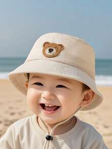 1顶纯色小熊渔夫帽，男女童通用，可爱时尚，适合日常、派对、春夏等各种场合。 - 米色 - 查看 9