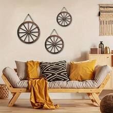 3pcs Vintage Wooden Carriage Wheel Decor - Solid Wood Wheel Pendant For Bar Decoration, Antique Style Wooden Wheel For Furniture Decor - Retro Western Cowboy Theme, Suitable For Bar, Garage And Home Decoration - 9.84*9.84 Inches - View 3