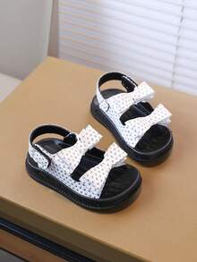 2026 Summer New Girls' Rhinestone Bow Sandals, Hook And Loop Soft Non-Slip Breathable Beach Shoes, Toddler & Little Kids Casual Shoes - White - View 4