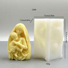 圣母玛利亚抱着耶稣宝宝硅胶蜡烛模具 - 白色 - 查看 4