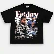 Friday Damn1995 Movie Unisex 90s Hiphop Rap Graphic Print Round Neck Casual Short Sleeve T-Shirt Tees Women Tops,Men's Vacation Outfit, Oversized Y2K Streetwear Tee,Graphic Tees Men,Funny Shirts - 黑色4 - 查看 1