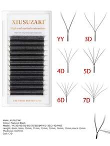 XIUSUZAKI 8-15毫米W型卷翘睫毛，2D/3D/4D/5D/6D/7D/8D预制睫毛簇，YY单根睫毛，12排 - D - 查看 1
