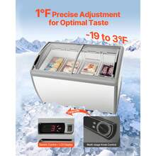 Commercial Ice Cream Display Case, 12.8 Cu.Ft Chest Freezer, -19 To 3℉ Temp Adjustable Mobile Top Deep Freezer With 4 Wire Baskets, 2 Sliding Glass Doors, Locking Casters & LED Strip Lighting - 12.8 Cu.ft Ice Cream Meal Stand - View 2