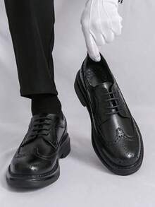 男士休闲复古系带正装鞋，透气布洛克风格婚礼及办公乐福鞋 - 黑色 - 查看 2
