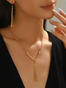 3pcs/Set Vintage Tassel Pendant Necklace Set, Fashionable, Versatile And Elegant Women Jewelry Set - J - View 33