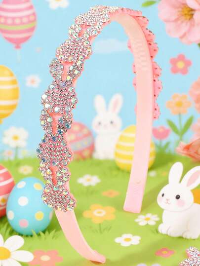 1pc Easter Rhinestone Rabbit Headband For Girls,Shiny Hairband Fashion Party Hair Band Easter Holiday Hair Accessory Anti-Slip Hairband,Girls Teens Hair Accessory