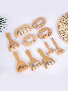 Wooden Massage Roller Set | Handheld Body And Foot Massager For Neck, Back And Legs | Home And Office Dual-Use Muscle Relaxation Tool - Multicolor - View 6