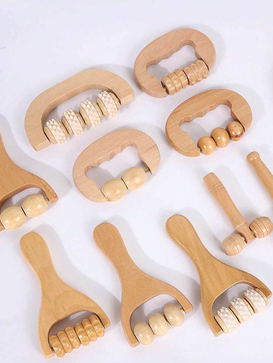 Wooden Massage Roller Set | Handheld Body And Foot Massager For Neck, Back And Legs | Home And Office Dual-Use Muscle Relaxation Tool