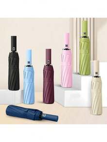 双骨黑胶自动伞，加厚耐用伞骨，三折伞，抗紫外线折叠伞 - 彩色 - 查看 7