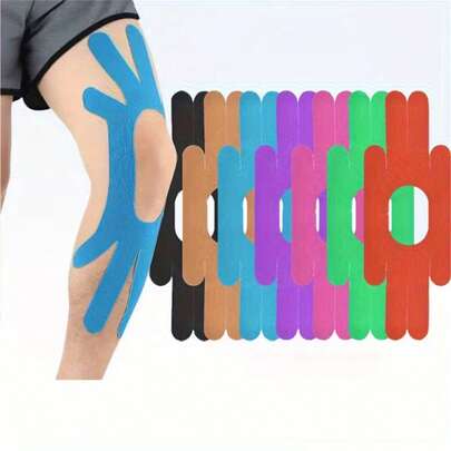 1 Strip, 5 Strips, 12 Strips Of Pre-Cut Knee Support Adhesive Tape - No-Cut Design, Multi-Color Elastic Bandage, Suitable For Hiking, Running, Fitness | Long-Lasting Adhesion, Essential For Hiking, Snug And Wraparound, No Need To Cut The Strips