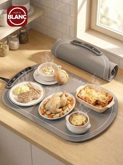 1pc Grey Food Warming Mat, Electric Food Warmer Trays For Chafing Dishes & Buffet,Portable Countertop Food Warmers For Parties, 8-Level Temp 8-Hour Timer-UK Plug
