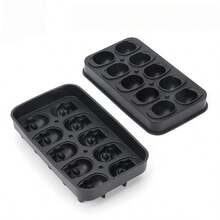 4/6/10孔3D骷髅头硅胶冰格，柔韧硅胶冷冻模具，可重复使用威士忌冰块模具，可爱骷髅头冰块，适用于冰镇鸡尾酒、香槟、果汁和饮料，烘焙巧克力树脂骷髅头模具，理想的派对礼物酒吧饮品冰块制作器 - 黑色 - 查看 7