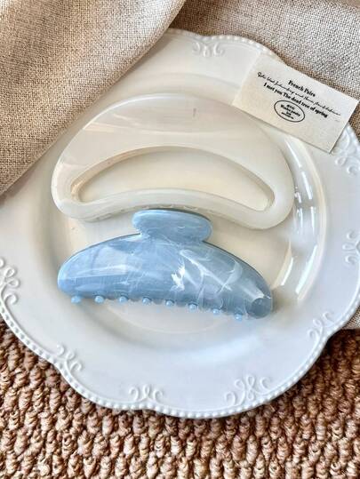 2pcs Women's Marble Gradient Shell Hollow Thick Hair Clips, Fashion Versatile Elegant Minimalist Solid Color Hair Claws, Suitable For Daily, Casual, Party, Beach, Vacation, Hairstyling, Washing Face/Hair, Makeup, Outfit Accessories, Autumn/Winter/Spring/Summer