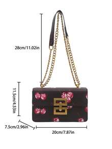 1pc Mini Fashionable Women's Sweet Cherry Pattern Shoulder Bag, Lightweight Metal Chain Crossbody Bag, Black Color, Casual Flap Square Bag, Suitable For Young Girls, Travel, Shopping, And Women's Daily Commute - Black - View 5