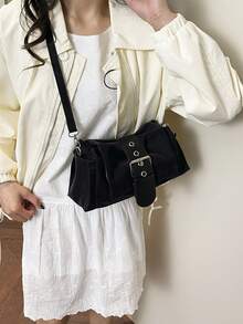 Nueva llegada Bolso de hombro vintage de gran capacidad y unicolor, práctico. Bolso de hombro clásico de mujer con hebilla de metal multiusos. Adecuado para compras, billetera, compras, mujeres jóvenes, estudiantes universitarios, recién casados, trabajadores de cuello blanco. Ideal para oficina, escuela, trabajo, negocios, viajes al trabajo, actividades al aire libre, viajes, salidas y otras ocasiones. - Negro - Ver 5