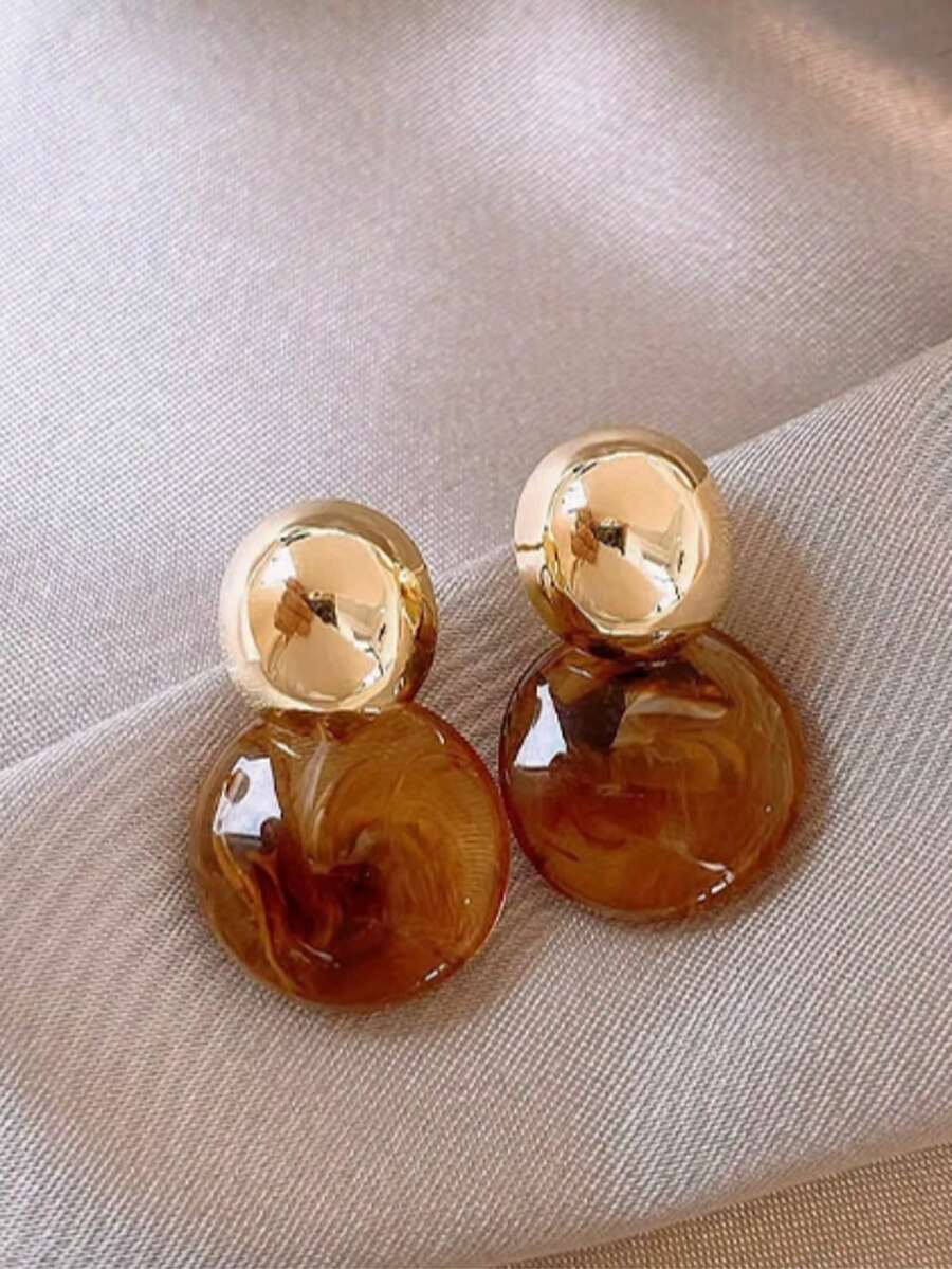 1 Pair Tie Dye Round Hoop Earrings, Elegant Earrings For Women, Luxury High-End Design - Brown - View 1