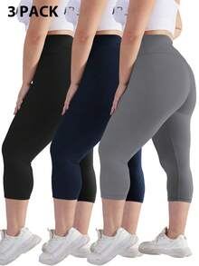 Colanți de damă mărime mare, 3 buc., pantaloni skinny negri, pantaloni de yoga, pantaloni confortabili, îmbrăcăminte de toamnă pentru femei, pantaloni sport casual pentru femei - Multicolor - Vizualizare 4
