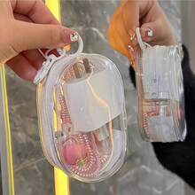 New Transparent Mini Cable Storage Box, Portable Travel Charging Cable Storage Box, With Keychain Charger, Suitable For Daily Use And Travel (Random Round Buckle) Office Desk Accessories Desk Accessories Office Supplies Office Decor - Round - View 3