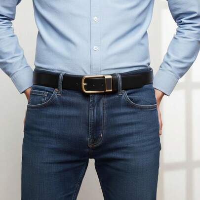 简约时尚男士腰带，仿皮材质，适合办公室、商务旅行、日常通勤，也是送给男性朋友或家人的贴心礼物。